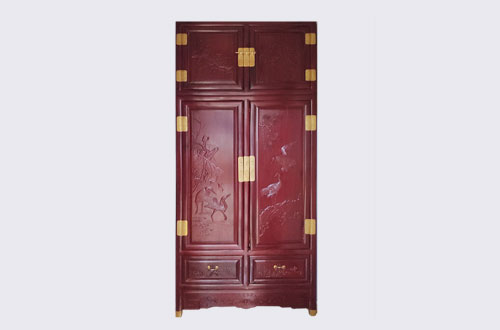龙岩高端中式家居装修深红色纯实木衣柜